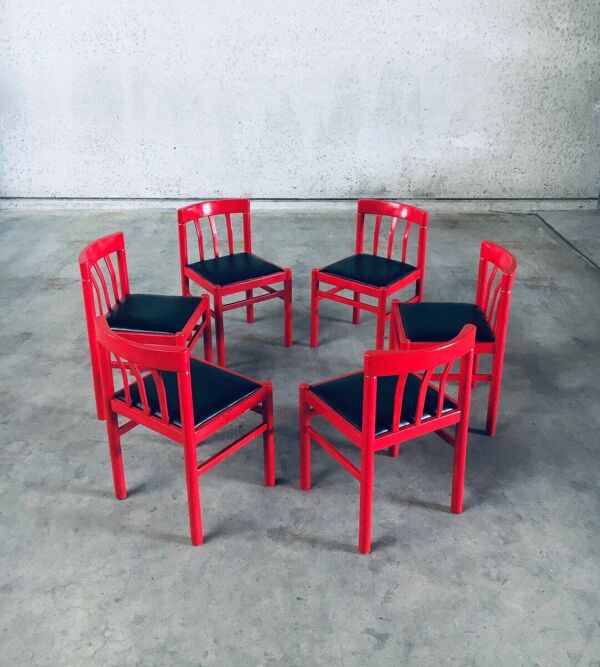 Mid-Century Modern Design Red Dining Chair Set, Belgium, 1960s, Set of 6