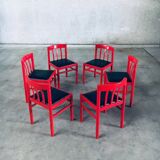 Mid-Century Modern Design Red Dining Chair Set, Belgium, 1960s, Set of 6