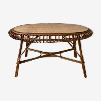 Vintage rattan oval table