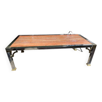 Vintage coffee table chrome steel and brass marble top Italy circa 1970