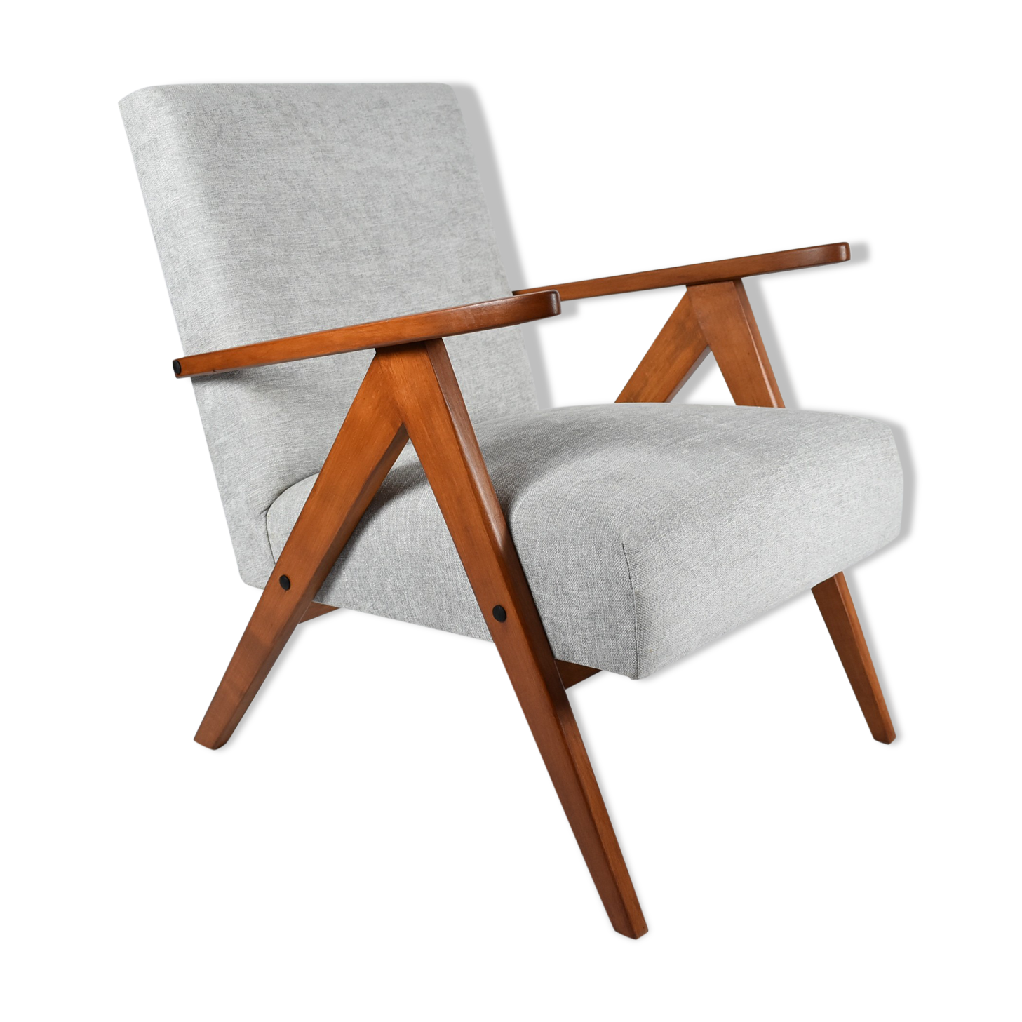 Vintage original armchair 1960s, totally restored, light grey fabric