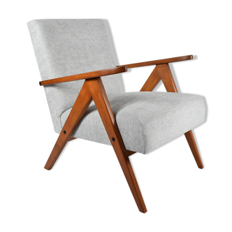 Vintage original armchair 1960s, totally restored, light grey fabric