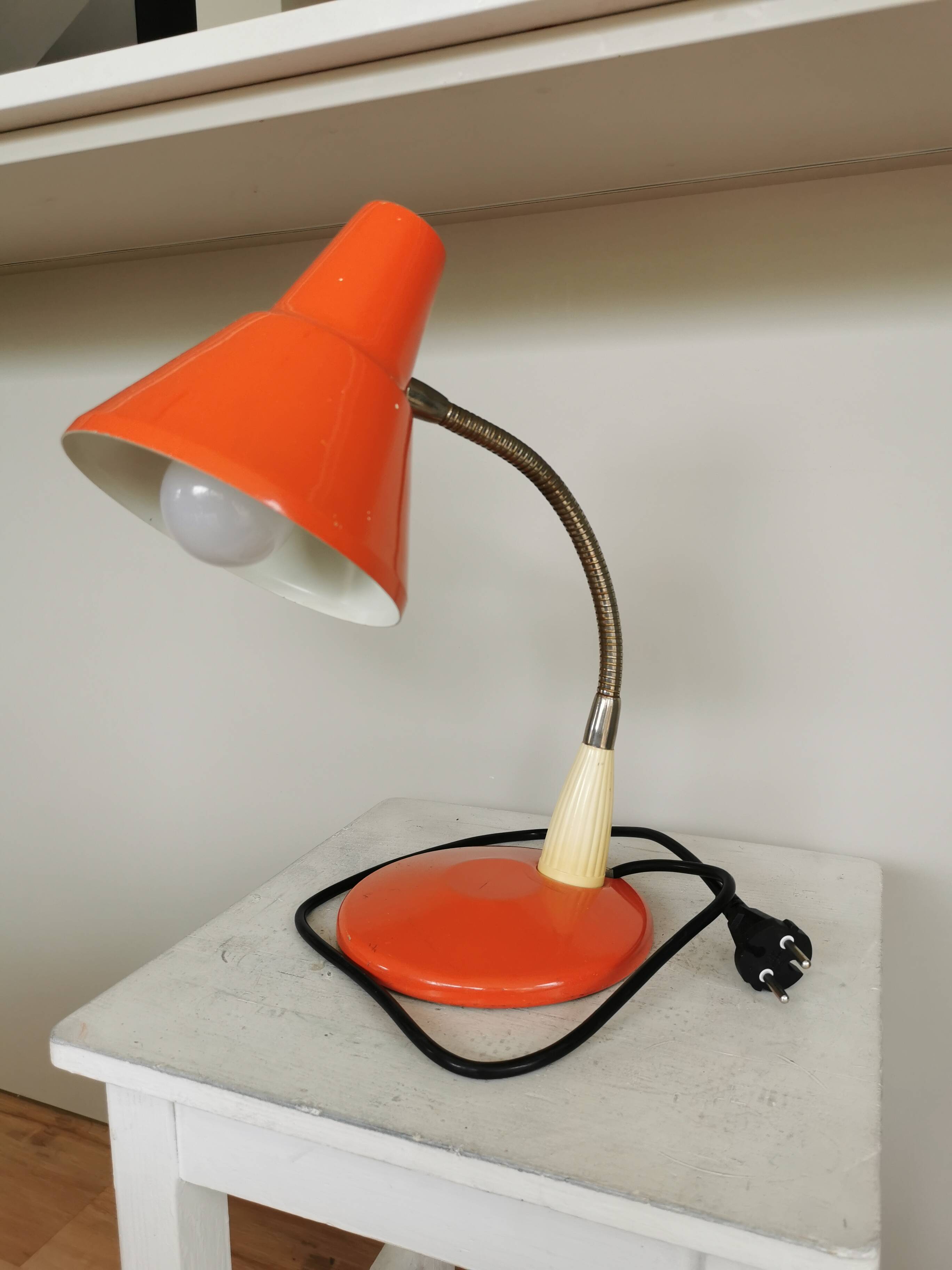 Vintage Orange Gooseneck Desk Lamp: 1970s Industrial Table Light