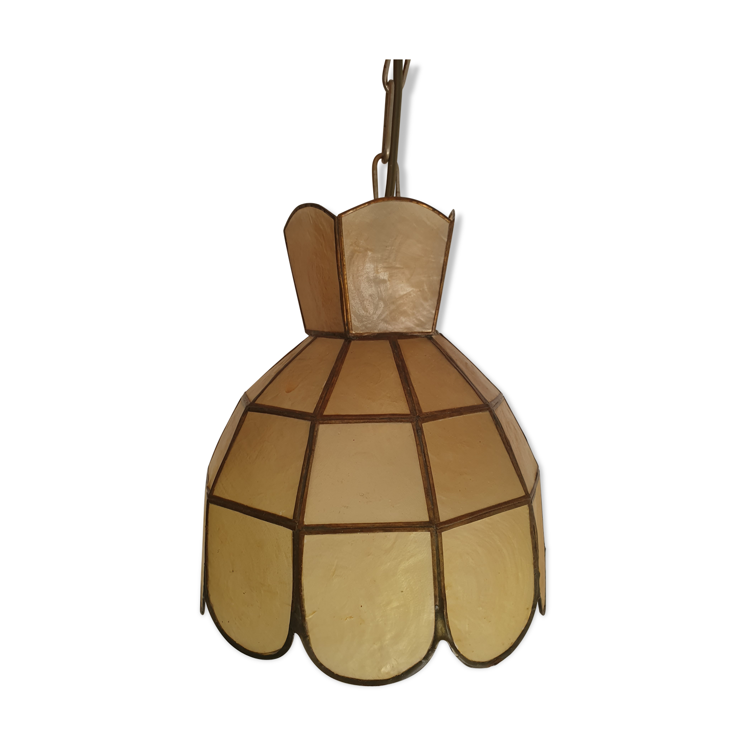 Hanging lamp brass flower and yellow mother-of-pearl