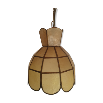Suspension fleur laiton et nacre jaune