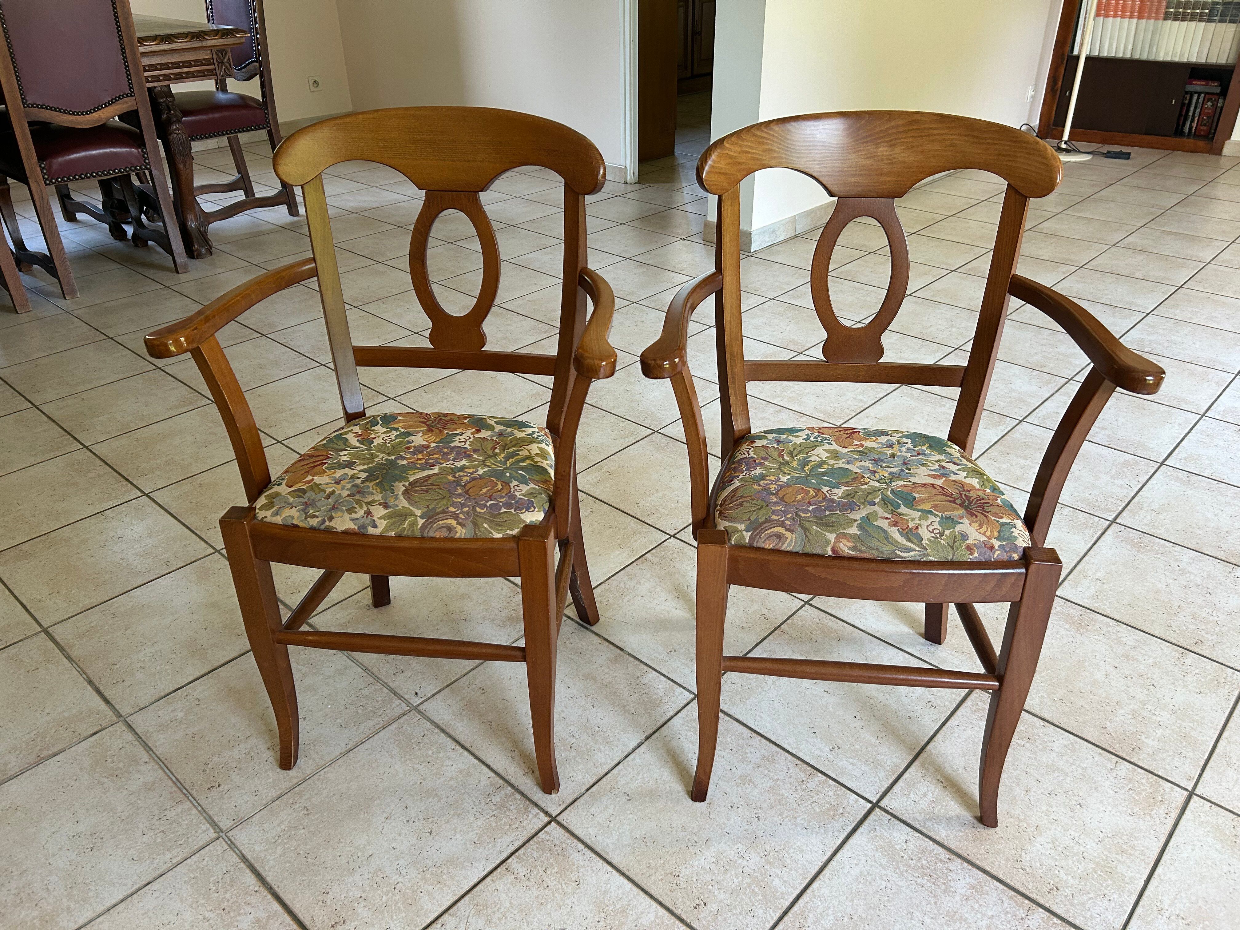 Pair of bridge armchairs in solid cherry wood