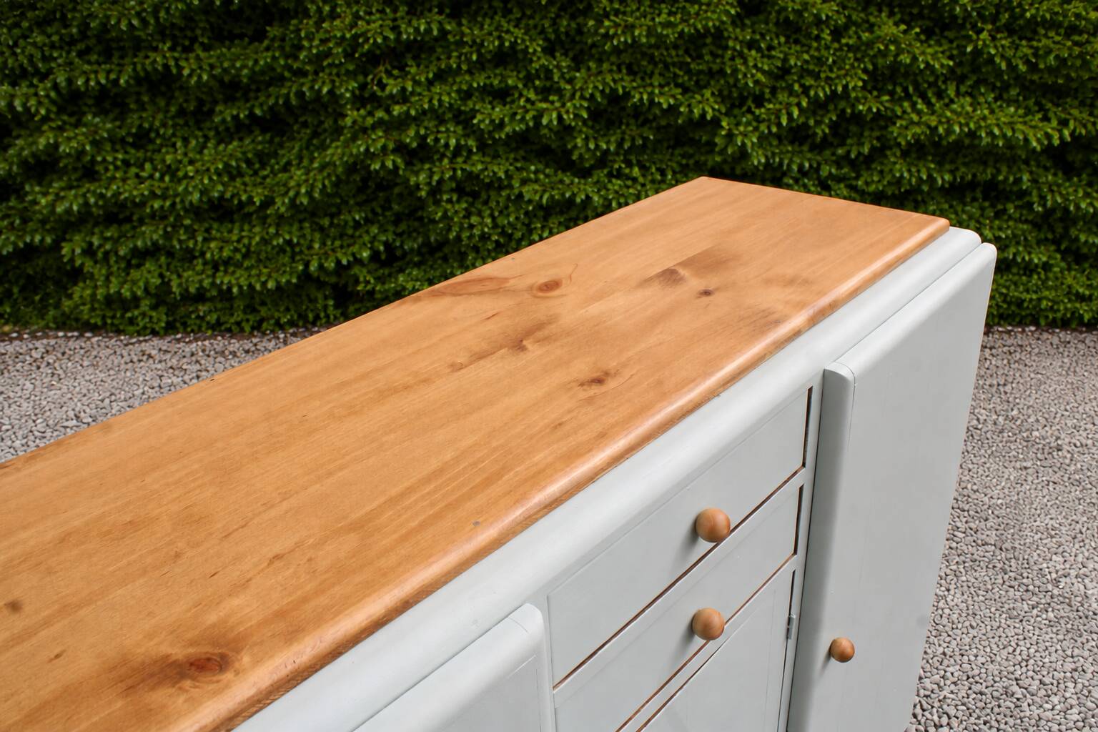 Renovated vintage buffet in Mado style – Celadon Libéron and natural wood – 13