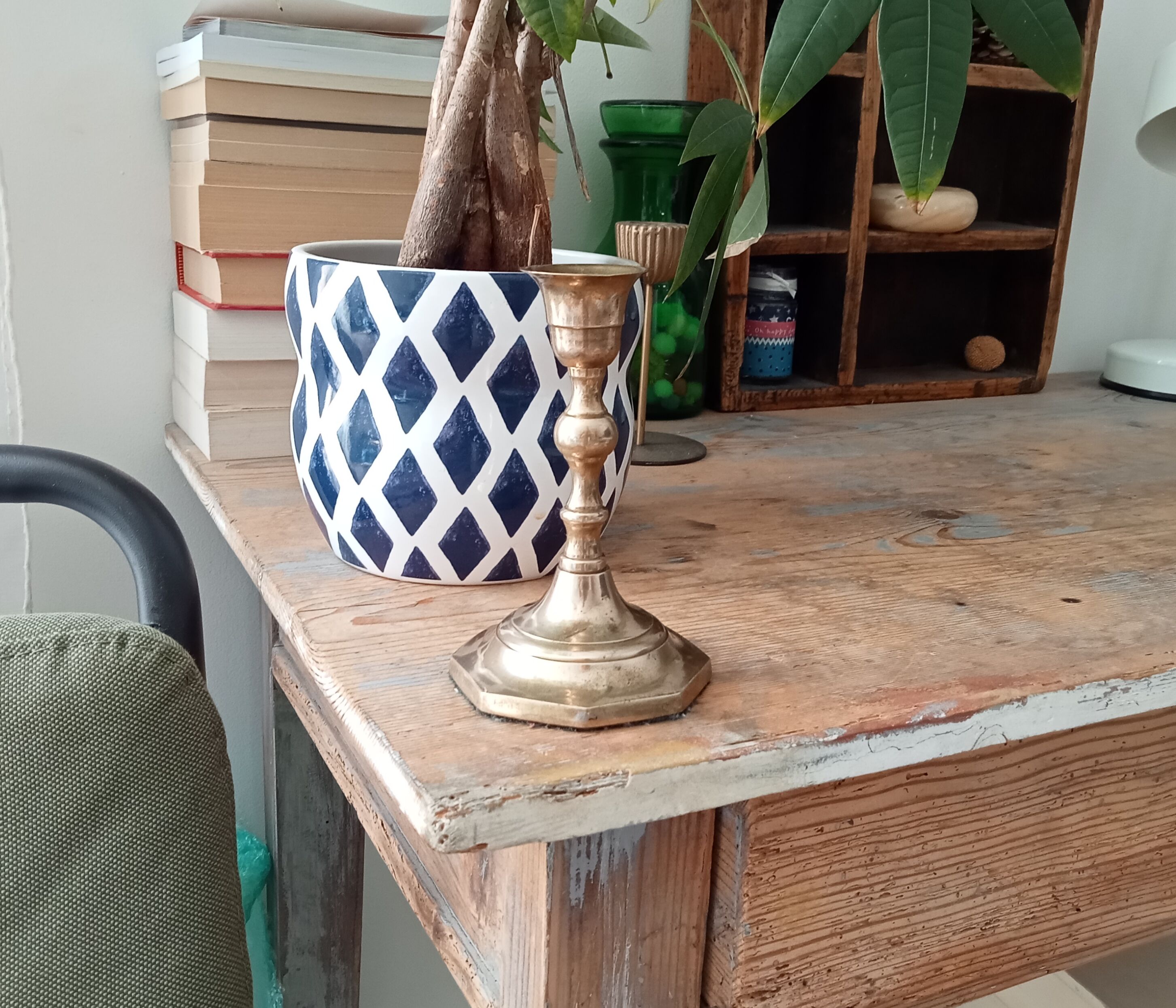 Antique candle holder in solid brass