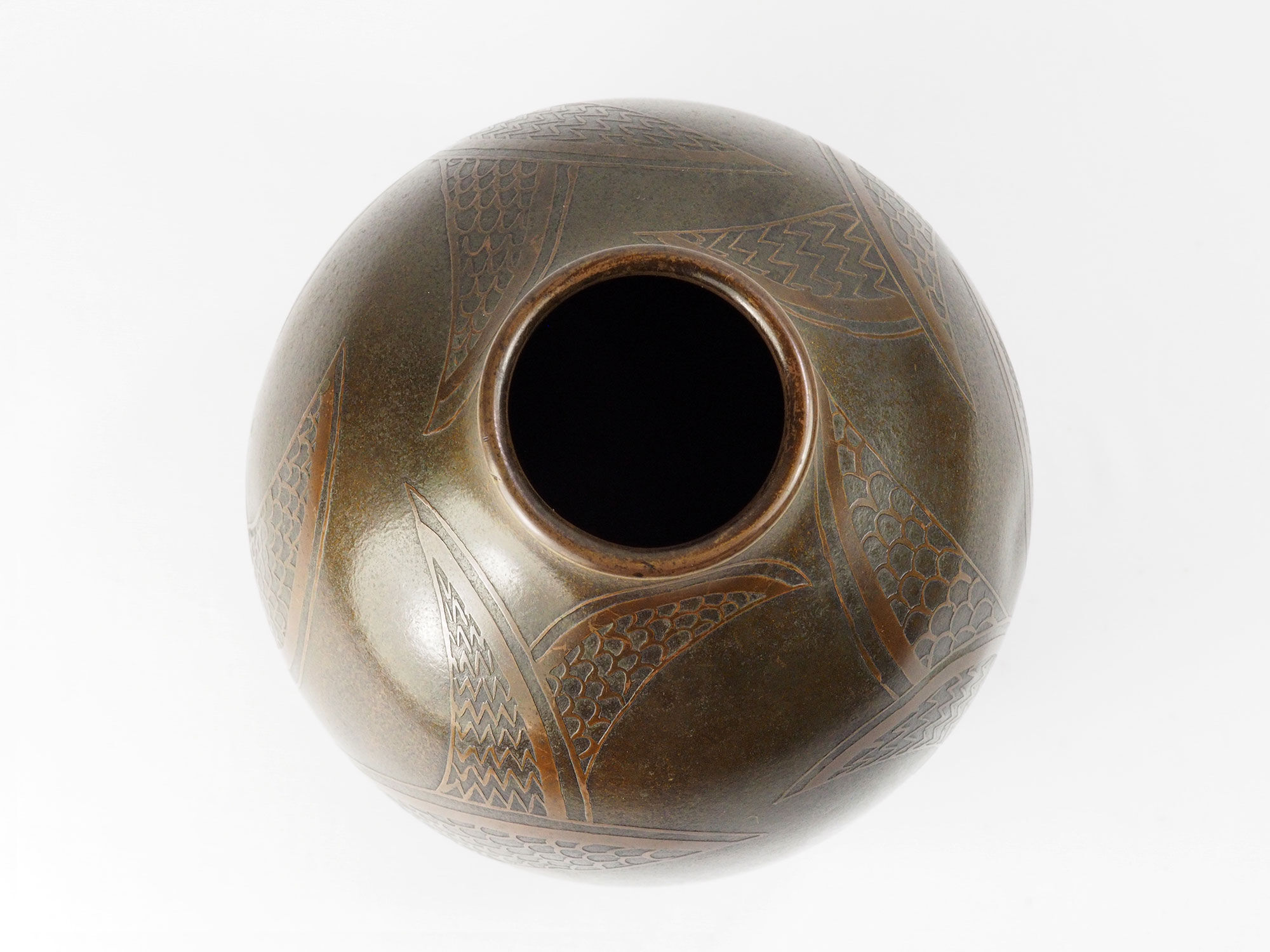 Art deco french dinanderie brass evolution vase by Paul Louis Mergier