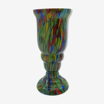 Vase multi-coloured glass cup speckled clichy puppet