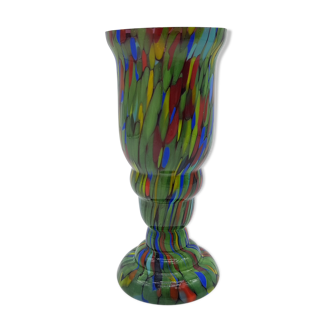 Vase multi-coloured glass cup speckled clichy puppet