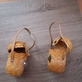 2 small rattan and leather baskets