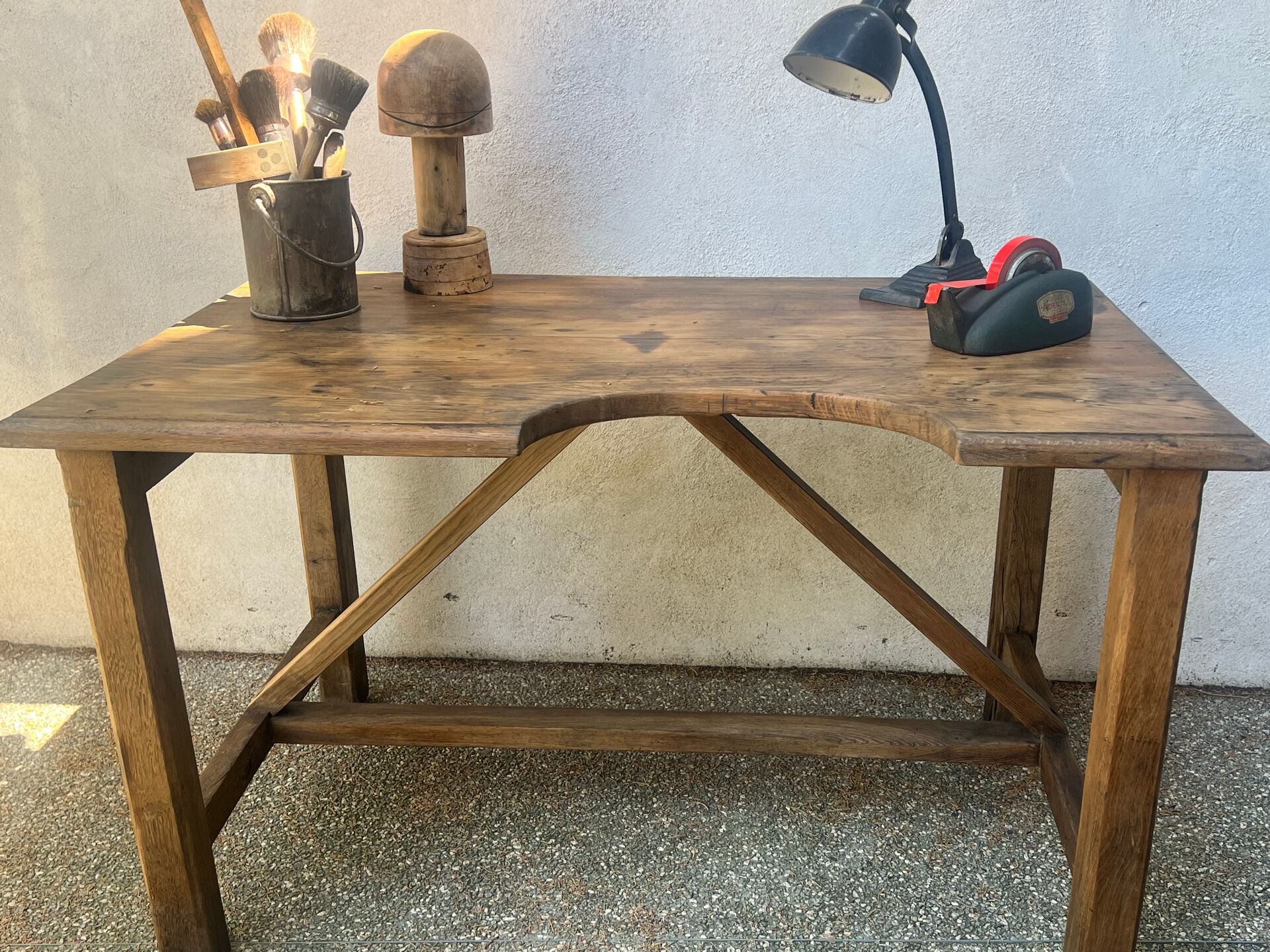 Old workshop desk made of solid wood