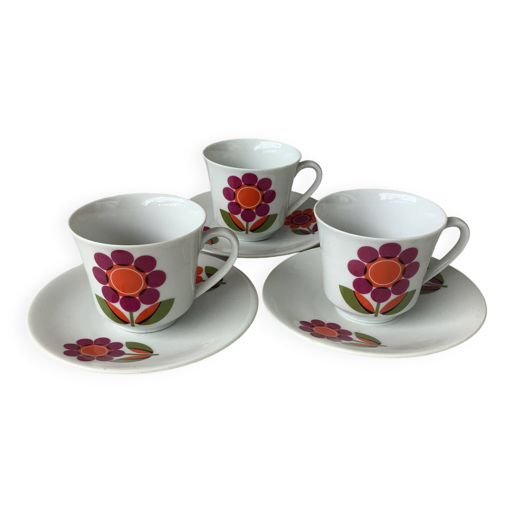 3 Seltmann Weiden K. Bavaria cups - seventies floral decor