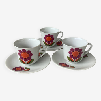 3 tasses Seltmann Weiden K. Bavaria - décor floral seventies