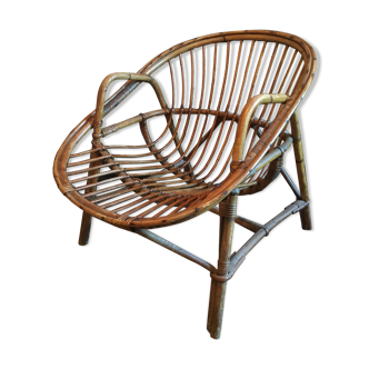 Wheelchair chair in rattan, circa 1960