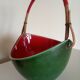 Leon elchinger soufflenheim - red and green ceramic fruit basket with handle