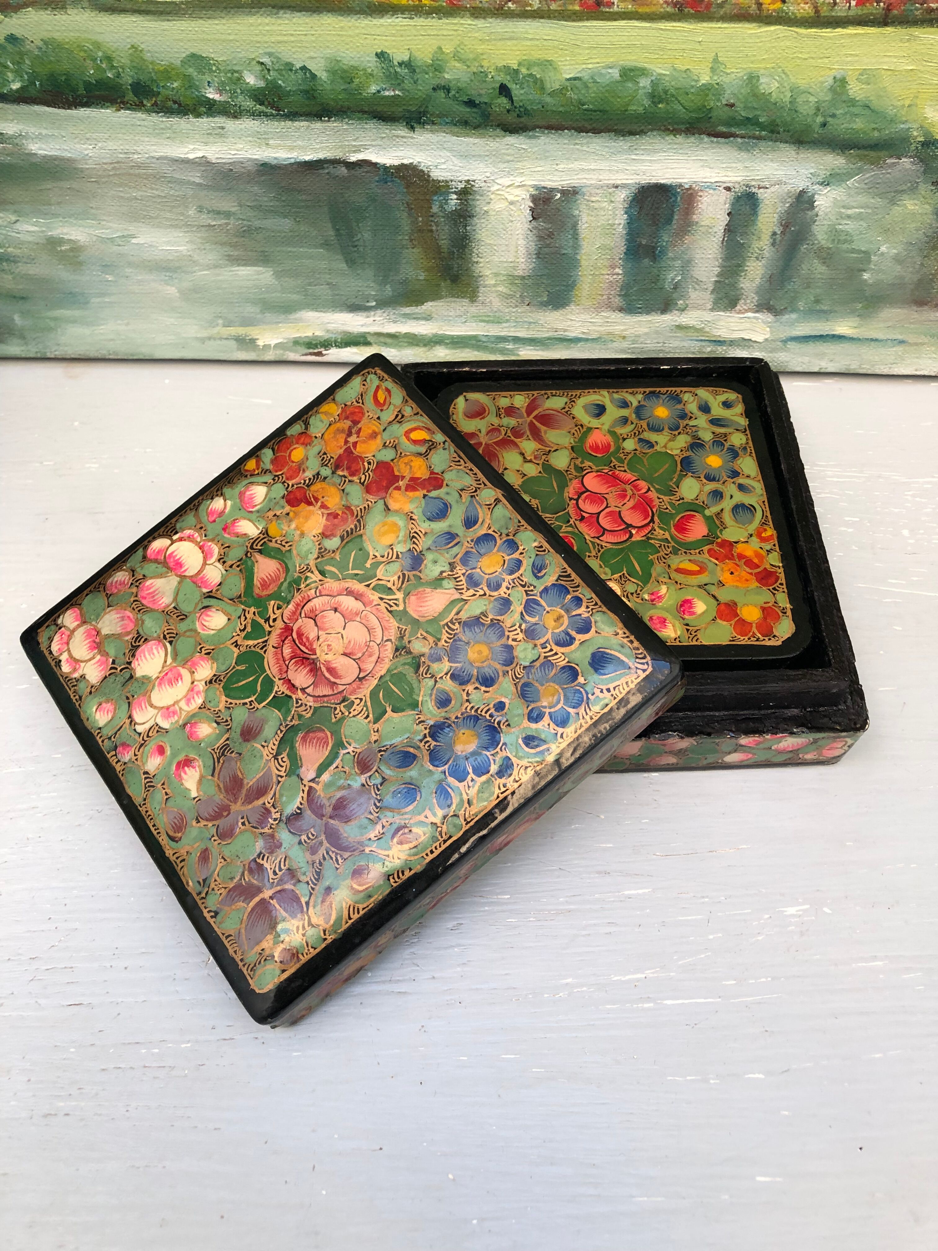 6 under glass decorated with flowers
