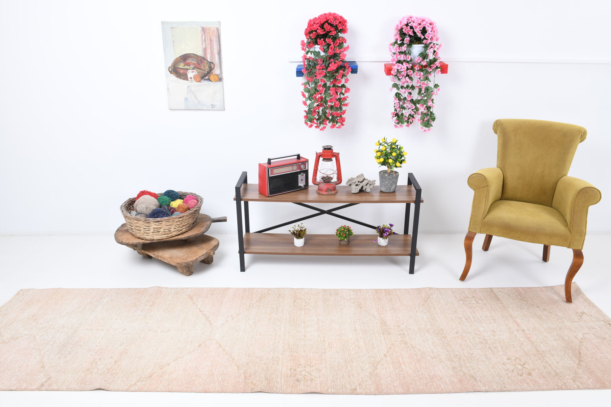 Dusty beige handmade runner rug