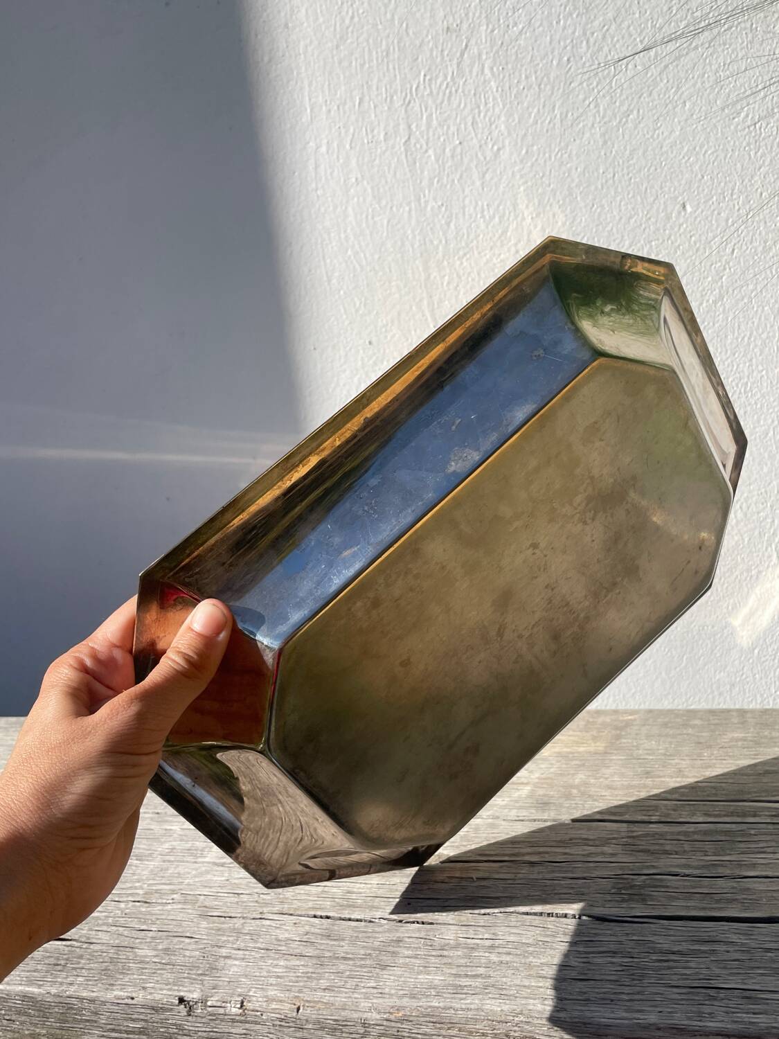 Octagonal silver-plated metal dish