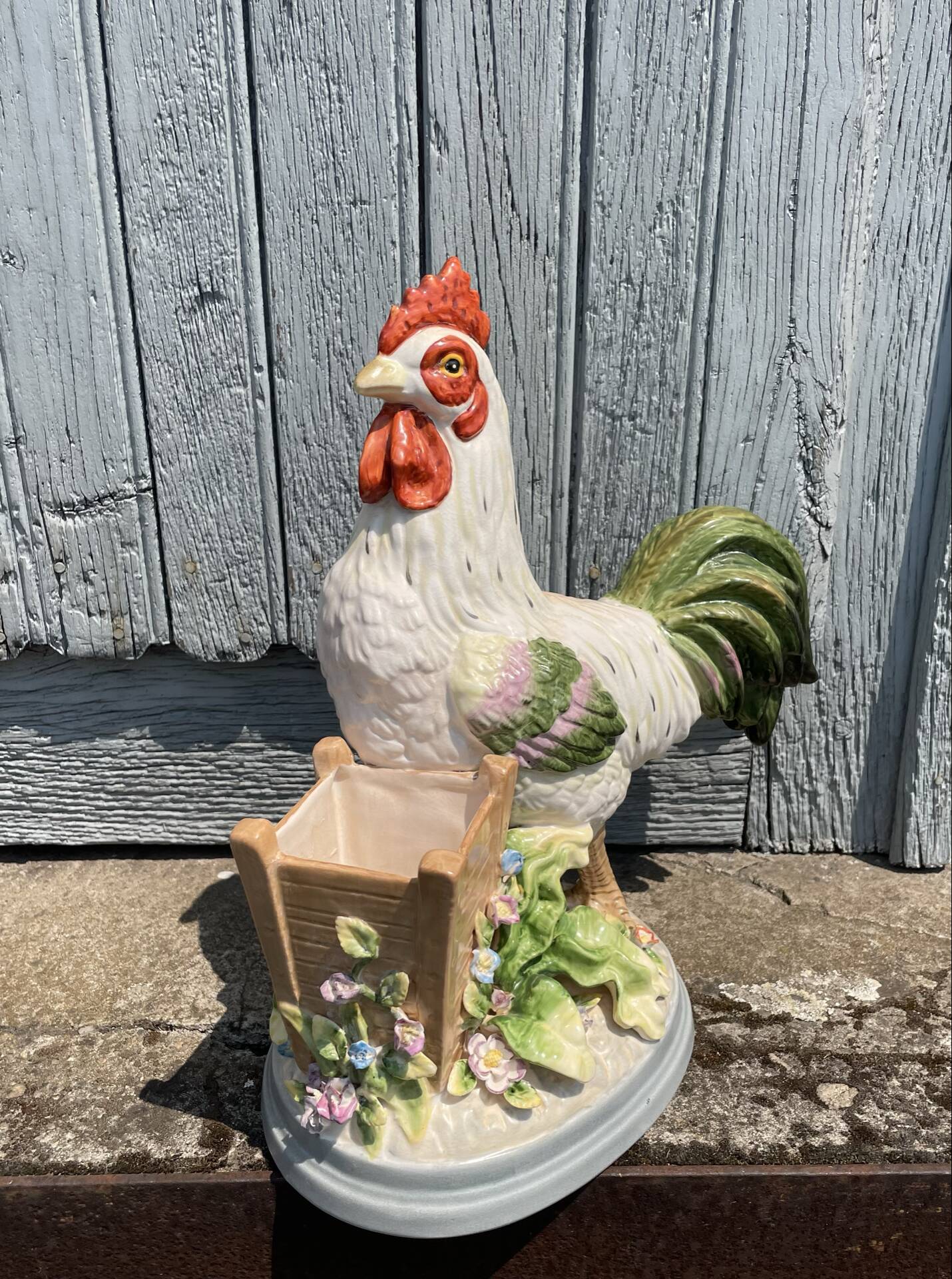 Sculpture de coq en céramique, coloration faite à la main