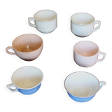 A set of 6 pink, blue, and cream cups from Digoin Céranord Villeroy Art Deco.