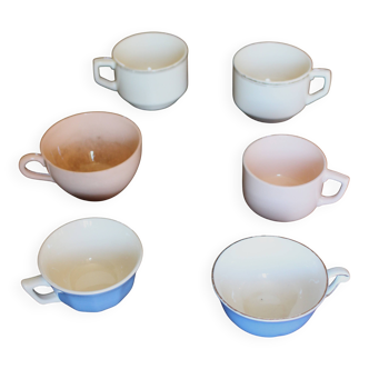 A set of 6 pink, blue, and cream cups from Digoin Céranord Villeroy Art Deco.
