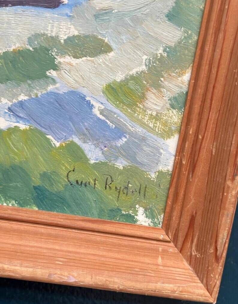 Original Swedish Oil on Panel – “Coastal Landscape” by Curt Rydell – Signed – Vintage & Framed – 33 × 40 cm (13" × 15.7")