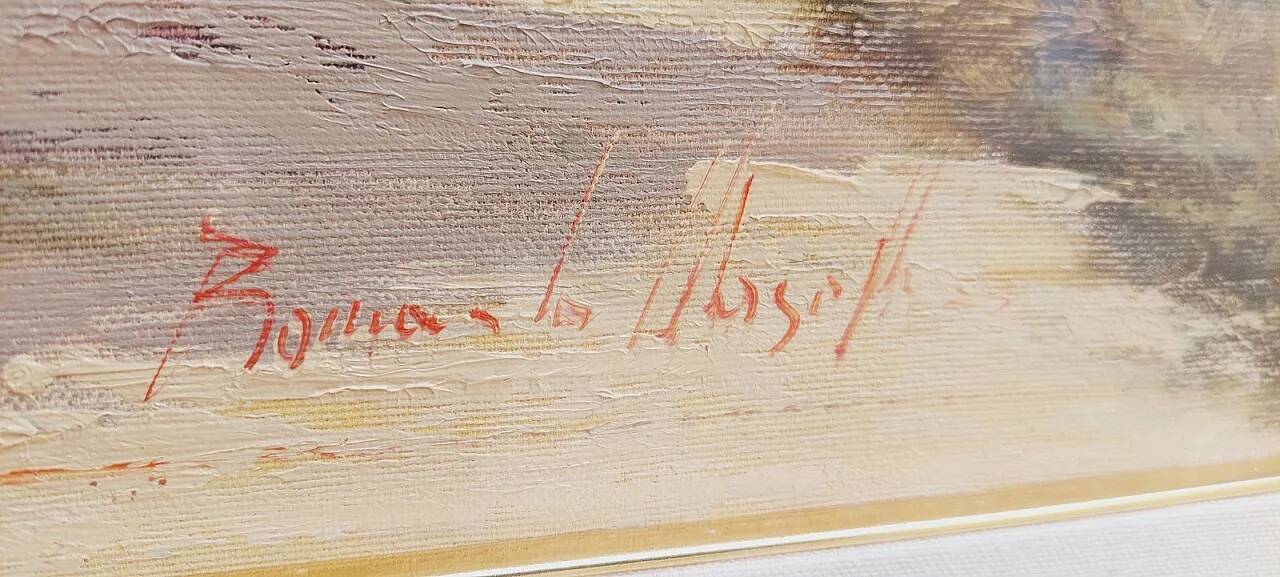 Tuscan landscape by R. Morelli, oil on canvas, late 20th century