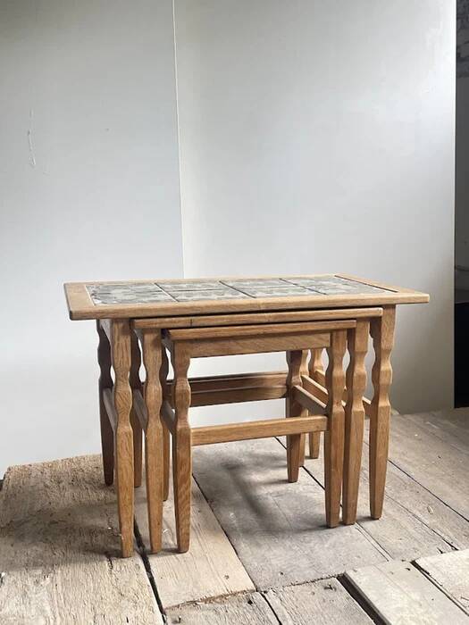 Henning Kjærnulf set of three oak nesting tables for EG Kvalitets, Denmark 1960s