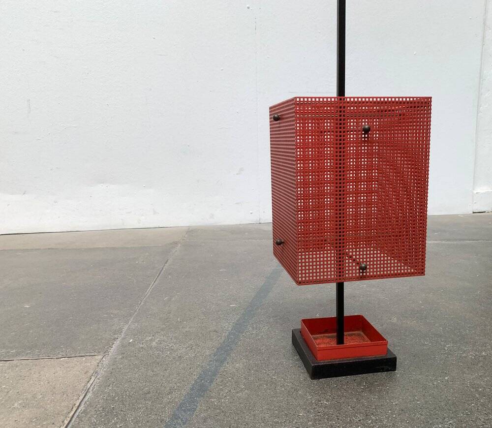 Minimalist perforated steel umbrella stand, 1960s