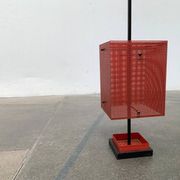 Minimalist perforated steel umbrella stand, 1960s