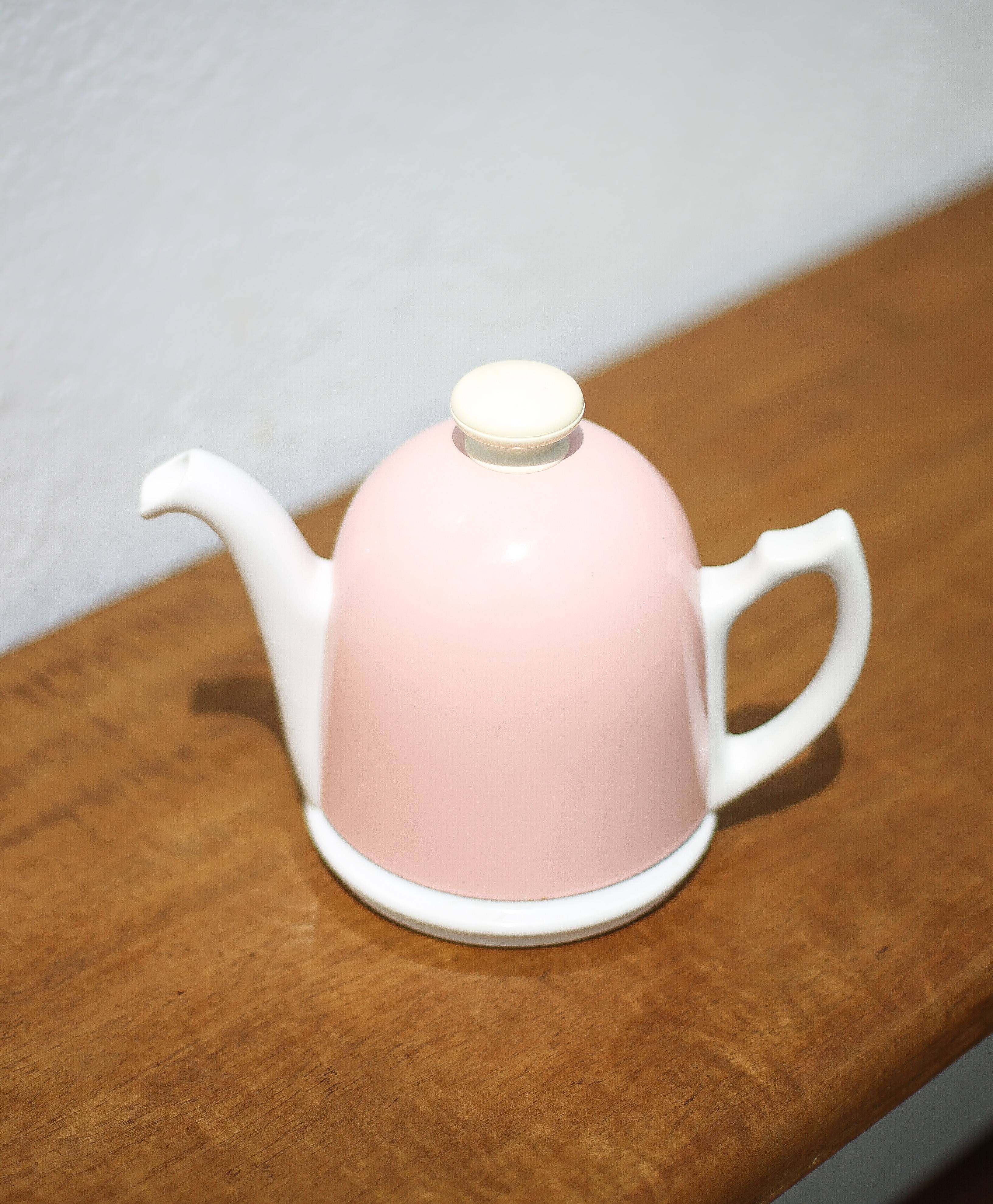 Vintage teapot, porcelain teapot and metal hat, teapot, kettle, infusion, kitchen