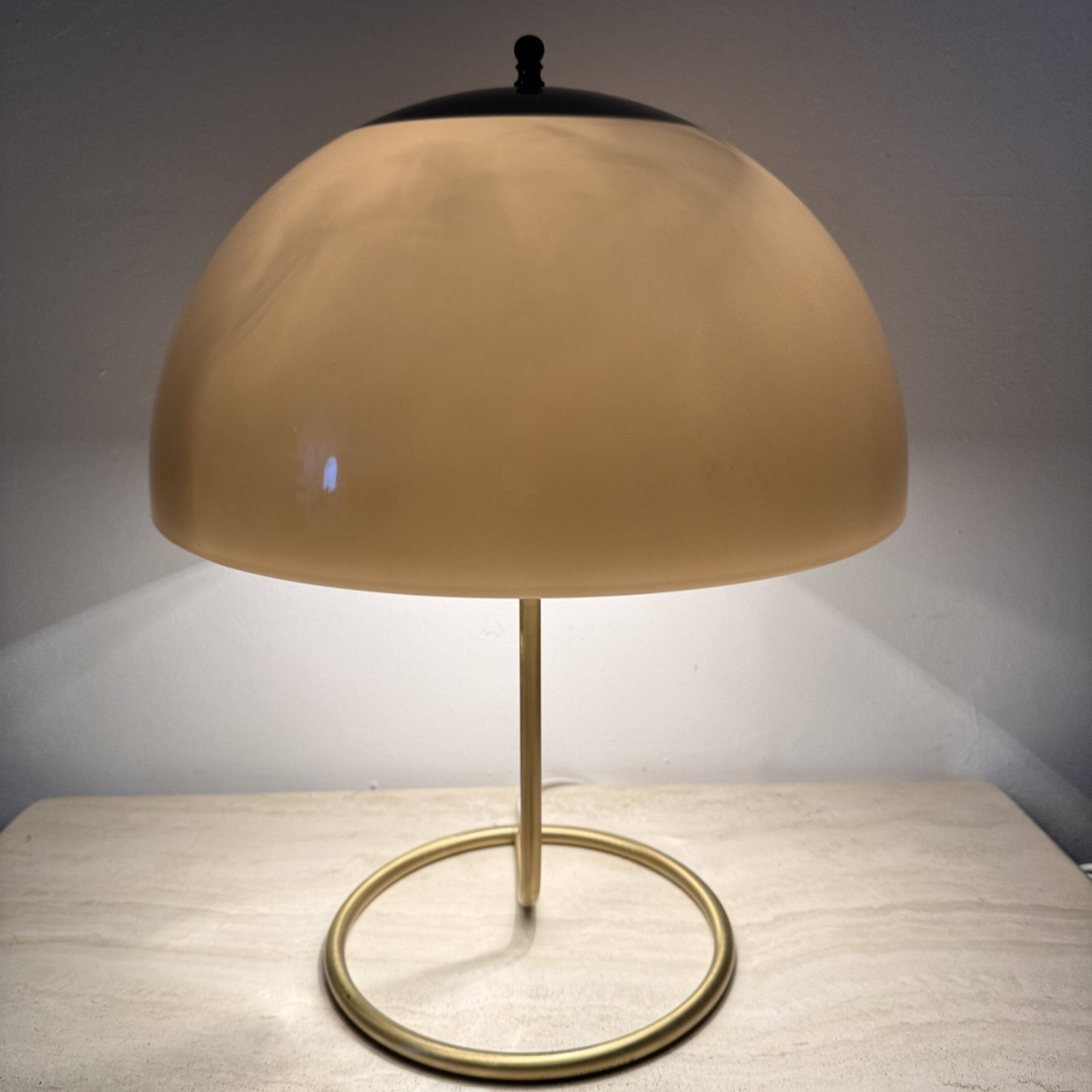 Vintage Mushroom table lamp with gold metal base , 1970s
