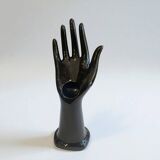 Main baguier soliflore en porcelaine noire vintage 1970 - vase