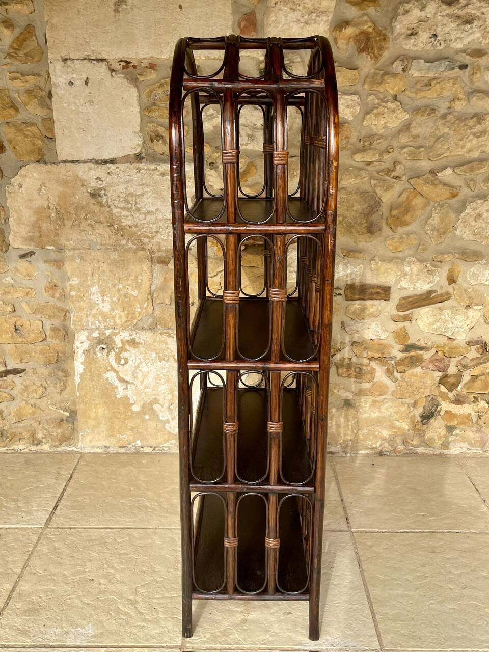 Vintage bamboo and rattan bookshelf, 4 shelves, Circa 1960/1970