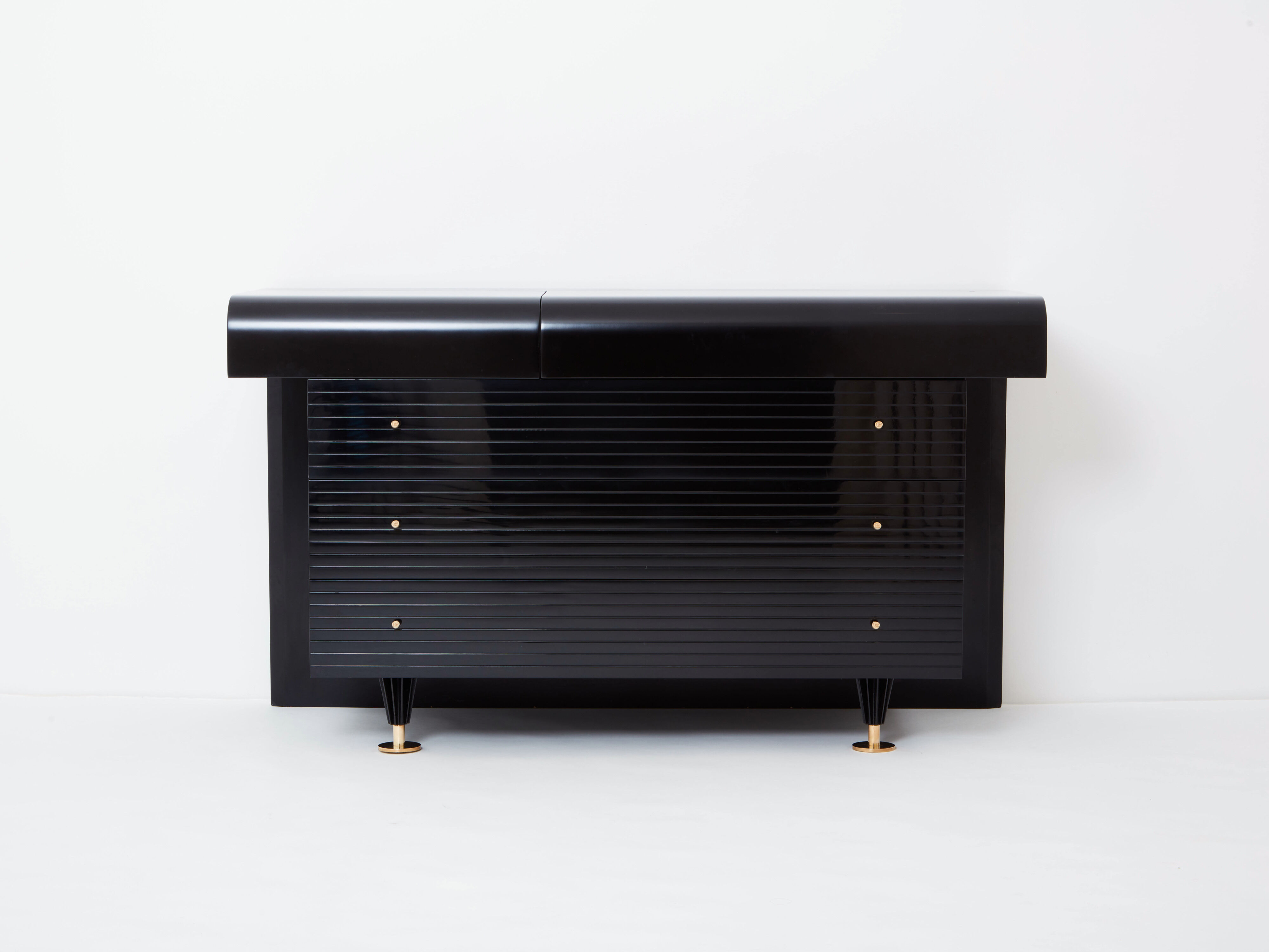 Black lacquered brass chest of drawers signed Pierre Cardin 1980