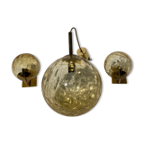 Suspension et appliques Doria en verre dépoli et appliques murales