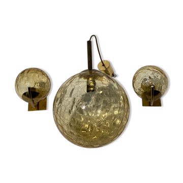 Suspension et appliques Doria en verre dépoli et appliques murales