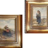 2 x Mother and child in the dunes, signed / J. de Zon (lower left) / oil on wood