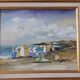 Antique oil painting depicting a seaside scene