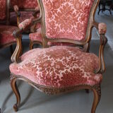 Louis XV style rocaille lounge, 4 armchairs and a bench seat