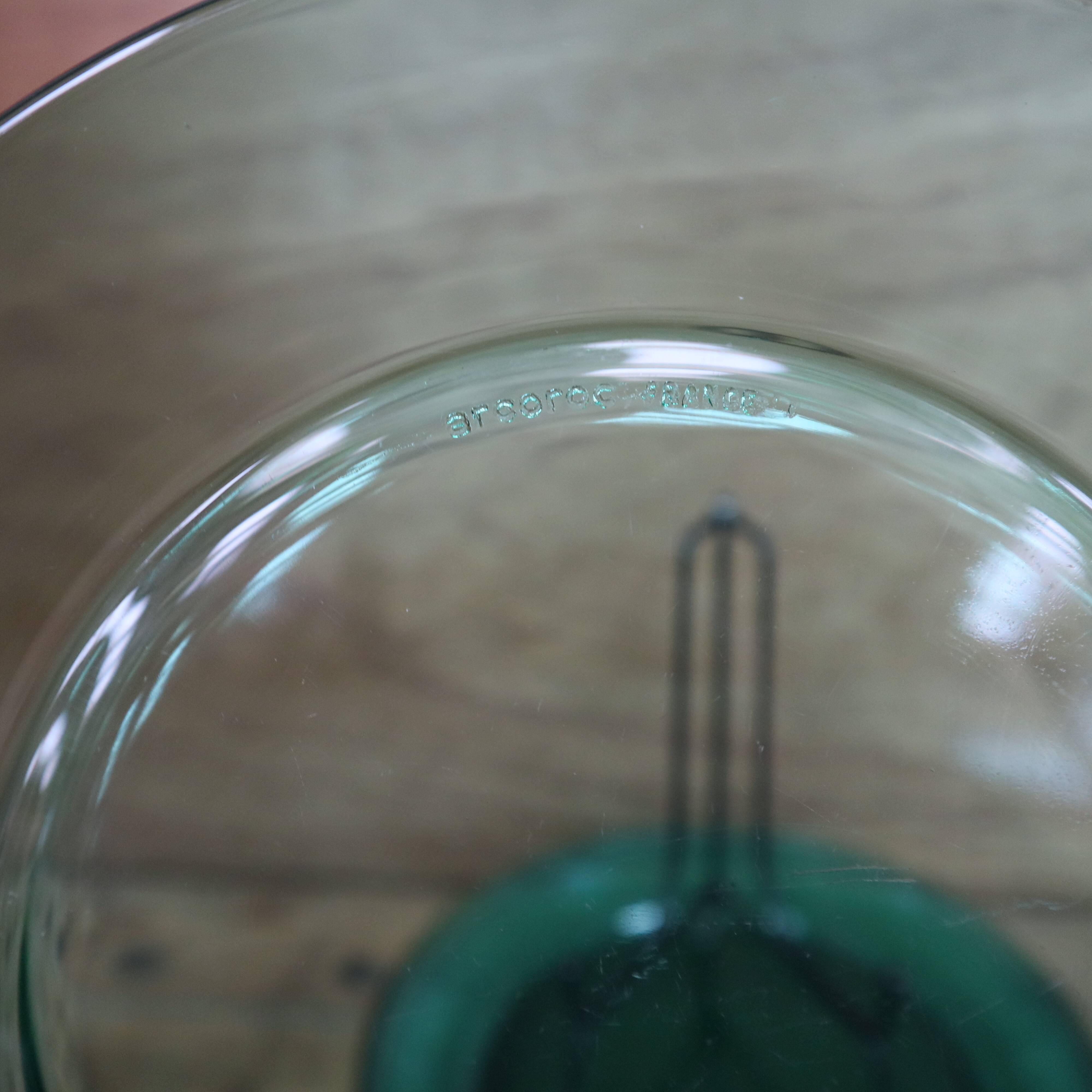 6 Green ARCOROC Glass Dinner Plates 70's