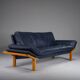 Danish teak and navy blue leather 3-seater sofa from Komfort, 1970s