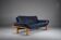 Danish teak and navy blue leather 3-seater sofa from Komfort, 1970s