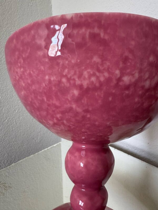 Grande coupe sur pied faïence Digoin rose