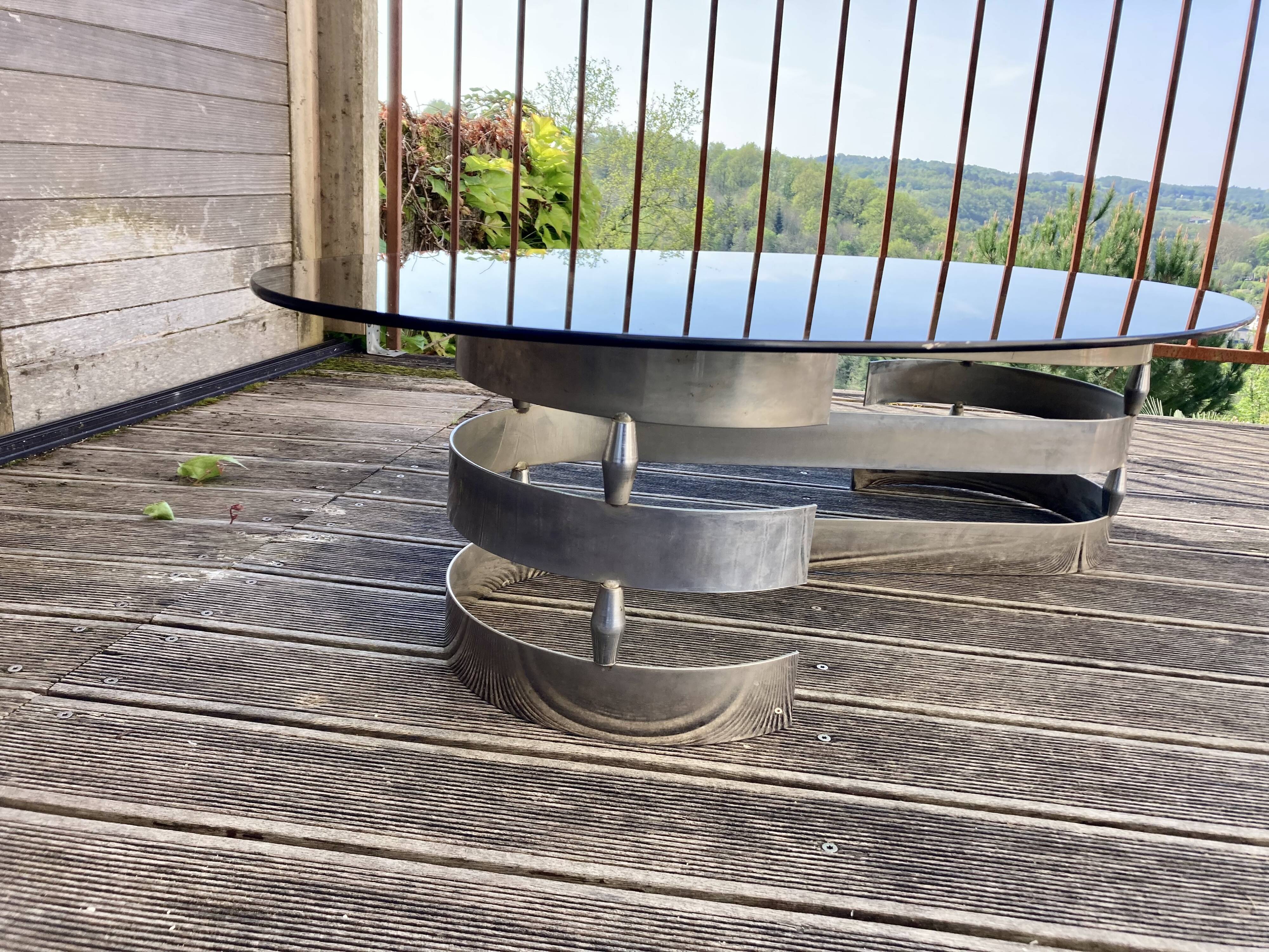 Vintage chrome metal coffee table and smoked glass