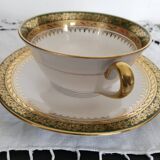 Limoges porcelain tea or chocolate cup, green and gold