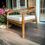 Deep XL teak wood chaise longue with cushion