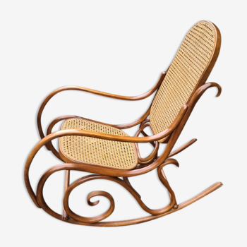 Rocking chair rotin et bois courbé Thonet vintage